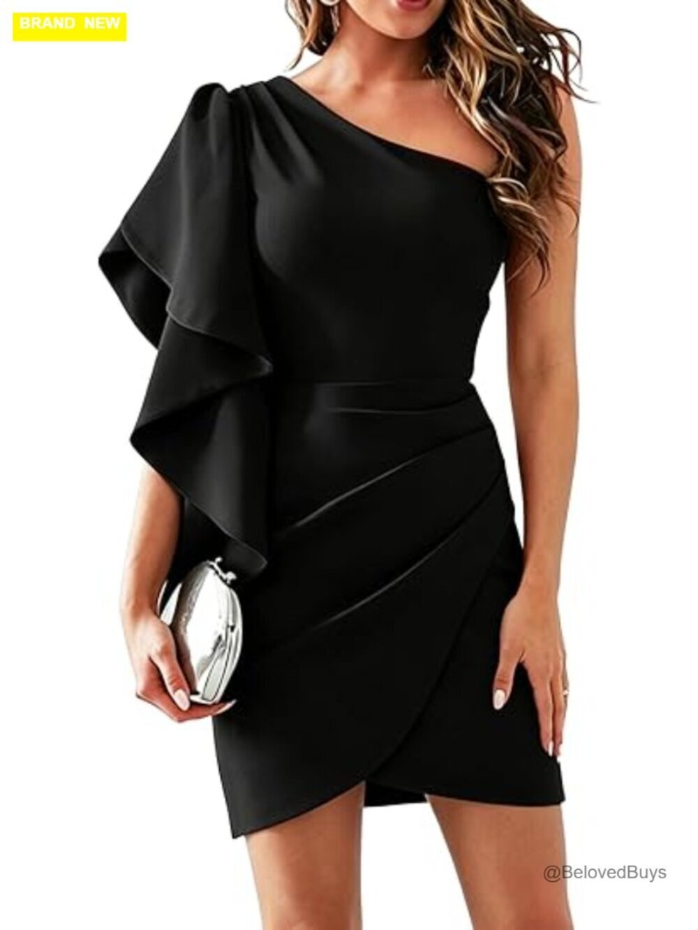 Sexy One Shoulder Ruffle Bodycon Ruched Mini Dress